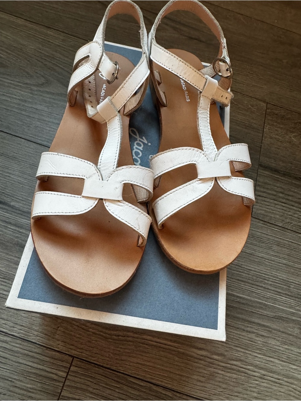 Jacadi White and Tan Leather Girls' Sandals